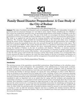Family-Based Disaster Preparedness: a Case Study of the City of Rudsar Jafar Akbari M