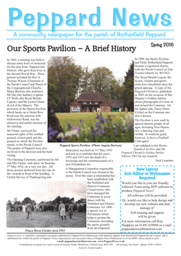 Spring 2016 Our Sports Pavilion – a Brief History
