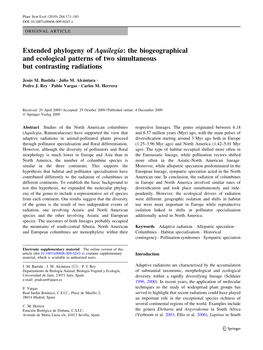 Extended Phylogeny of Aquilegia: the Biogeographical and Ecological Patterns of Two Simultaneous but Contrasting Radiations