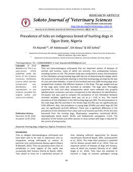 Sokoto Journal of Veterinary Sciences Prevalence of Ticks on Indigenous