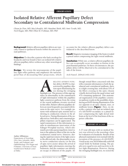 Isolated Relative Afferent Pupillary Defect Secondary to Contralateral Midbrain Compression