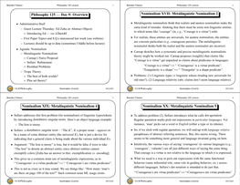 Philosophy 125 — Day 9: Overview Nominalism XVII: Metalinguistic