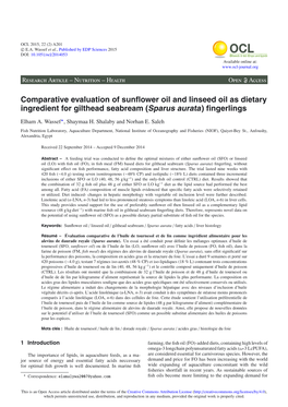 Comparative Evaluation of Sunflower Oil and Linseed Oil As Dietary