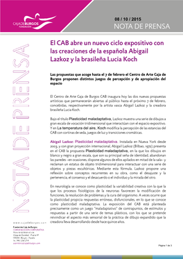 El CAB Abre Un Nuevo Ciclo Expositivo Con Las Creaciones De La Española Abigail Lazkoz Y La Brasileña Lucia Koch