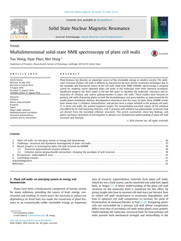 Multidimensional Solid-State NMR Spectroscopy of Plant Cell Walls