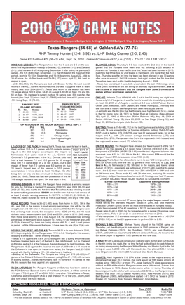 09-24-2010 Rangers Notes