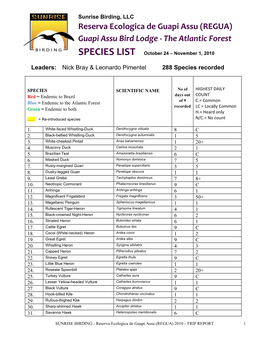 SPECIES LIST October 24 – November 1, 2010