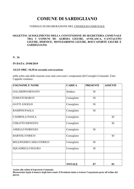 CC 26.2019 Scioglimento Convenzione Di Segreteria