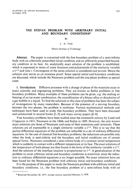 THE STEFAN PROBLEM with ARBITRARY INITIAL and BOUNDARY CONDITIONS* By