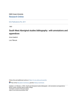 South West Aboriginal Studies Bibliography : with Annotations and Appendices