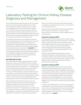 Laboratory Testing for Chronic Kidney Disease Diagnosis and Management