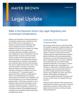M&A in the Payments Sector: Key Legal, Regulatory and Contractual