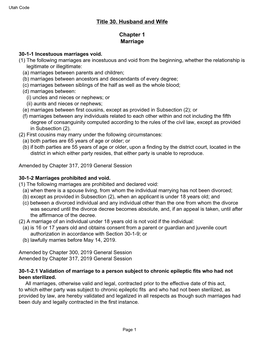 Title 30. Husband and Wife Chapter 1 Marriage