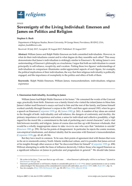 Sovereignty of the Living Individual: Emerson and James on Politics and Religion