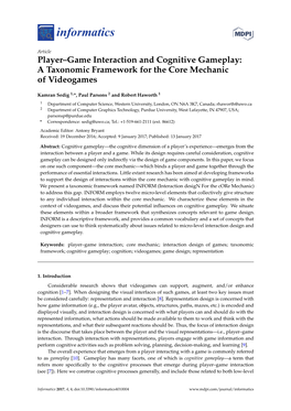 Player–Game Interaction and Cognitive Gameplay: a Taxonomic Framework for the Core Mechanic of Videogames