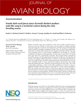 Female Dark-Eyed Juncos Junco Hyemalis Thurberi Produce Male-Like Song in a Territorial Context During the Early Breeding Season