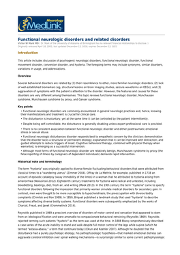 Functional Neurologic Disorders and Related Disorders Victor W Mark MD ( Dr