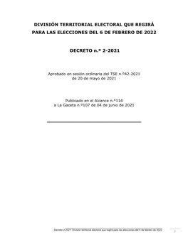División Territorial Electoral Que Regirá Para Las Elecciones Del 6 De Febrero De 2022