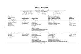 SENATE DIRECTORY Name SENATE OFFICE Locationscommittee Assignments Party Affiliation (C) - Chair, (VC) - Vice Chair House State Capitol Building Connie B