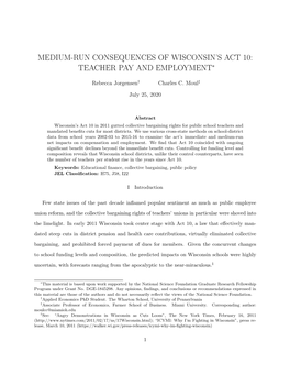 Medium-Run Consequences of Wisconsin's Act 10: Teacher