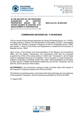 Commission Decision No. 11-M-009/2020