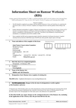 Information Sheet on Ramsar Wetlands (RIS)