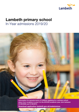 Lambeth Primary School In-Year Admissions 2019/20
