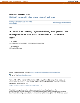 Abundance and Diversity of Ground-Dwelling Arthropods of Pest Management Importance in Commercial Bt and Non-Bt Cotton Fields