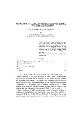 The Marine Mollusca of Suriname (Dutch Guiana) Holocene and Recent