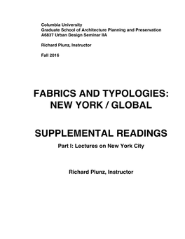 Fabrics and Typologies: New York / Global Supplemental