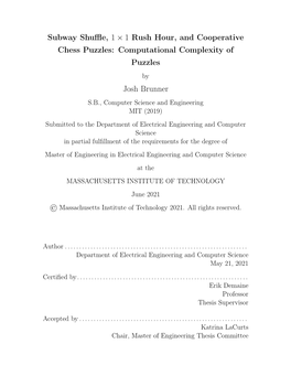 Subway Shuffle, 1 × 1 Rush Hour, and Cooperative Chess Puzzles: Computational Complexity of Puzzles