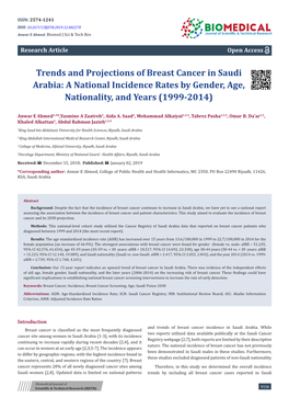 Trends and Projections of Breast Cancer in Saudi Arabia: a National Incidence Rates by Gender, Age, Nationality, and Years (1999-2014)