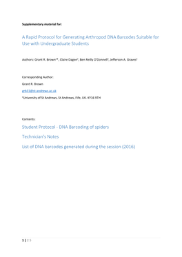 A Rapid Protocol for Generating Arthropod DNA Barcodes Suitable for Use with Undergraduate Students