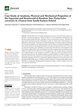 Case Study of Anatomy, Physical and Mechanical Properties of the Sapwood and Heartwood of Random Tree Platycladus Orientalis (L.) Franco from South-Eastern Poland