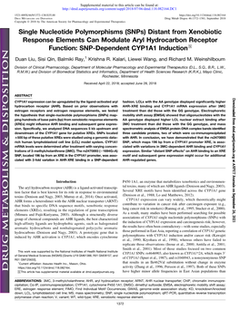 Snps) Distant from Xenobiotic Response Elements Can Modulate Aryl Hydrocarbon Receptor Function: SNP-Dependent CYP1A1 Induction S
