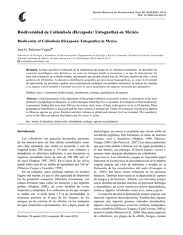 Biodiversidad De Collembola (Hexapoda: Entognatha) En México