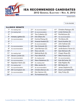 IEA RECOMMENDED CANDIDATES 2012 General Election – Nov