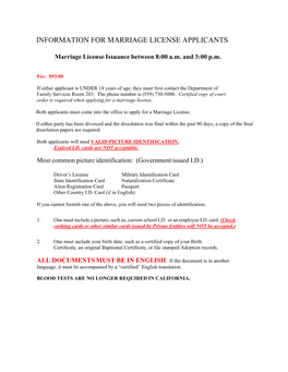 Information for Marriage License Applicants