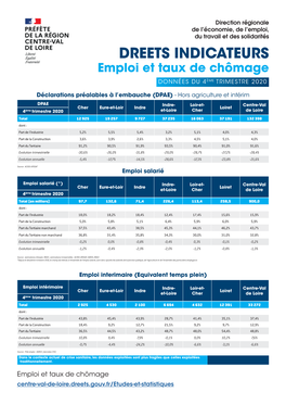 DREETS INDICATEURS Emploi Et Taux De Chômage DONNÉES DU 4ÈME TRIMESTRE 2020