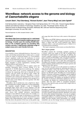 Network Access to the Genome and Biology of Caenorhabditis Elegans