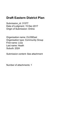 Draft Eastern District Plan