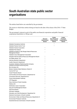 South Australian State Public Sector Organisations