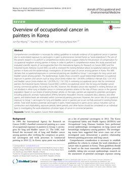 Overview of Occupational Cancer in Painters in Korea Jun-Pyo Myong1,2, Younmo Cho1, Min Choi1 and Hyoung-Ryoul Kim1,2*
