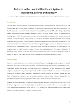 Reforms in the Hospital Healthcare System in Macedonia, Estonia and Hungary