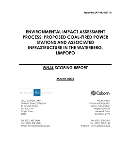 Proposed Coal-Fired Power Stations and Associated Infrastructure in the Waterberg, Limpopo