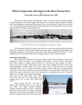 Frozen Cayuga & Seneca Lakes Article with Picture