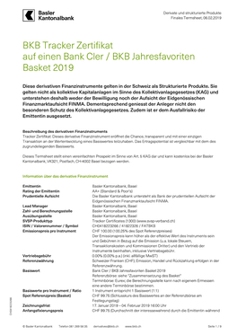 BKB Tracker Zertifikat Auf Einen Bank Cler / BKB Jahresfavoriten Basket