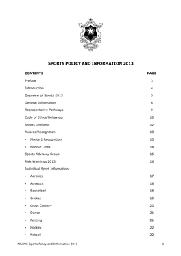Sports Policy and Information 2013