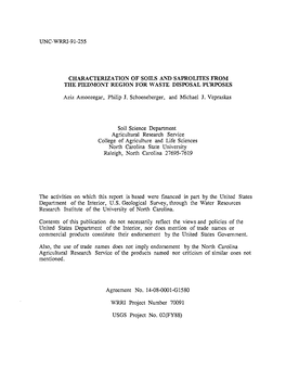 Characterization of Soils A,\?) Saprolites from the Piedmont Region for M7aste Disposal Purposes