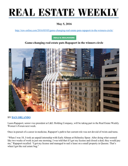 May 5, 2016 Game-Changing Real Estate Puts Rapaport in The